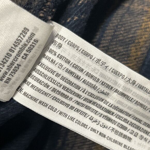 Abercrombie & Fitch Shirt Jacket Mens Large Blue Tan Plaid Flannel Pockets - Picture 3 of 9